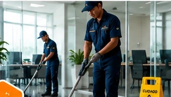 Personal realizando aseo en edificio